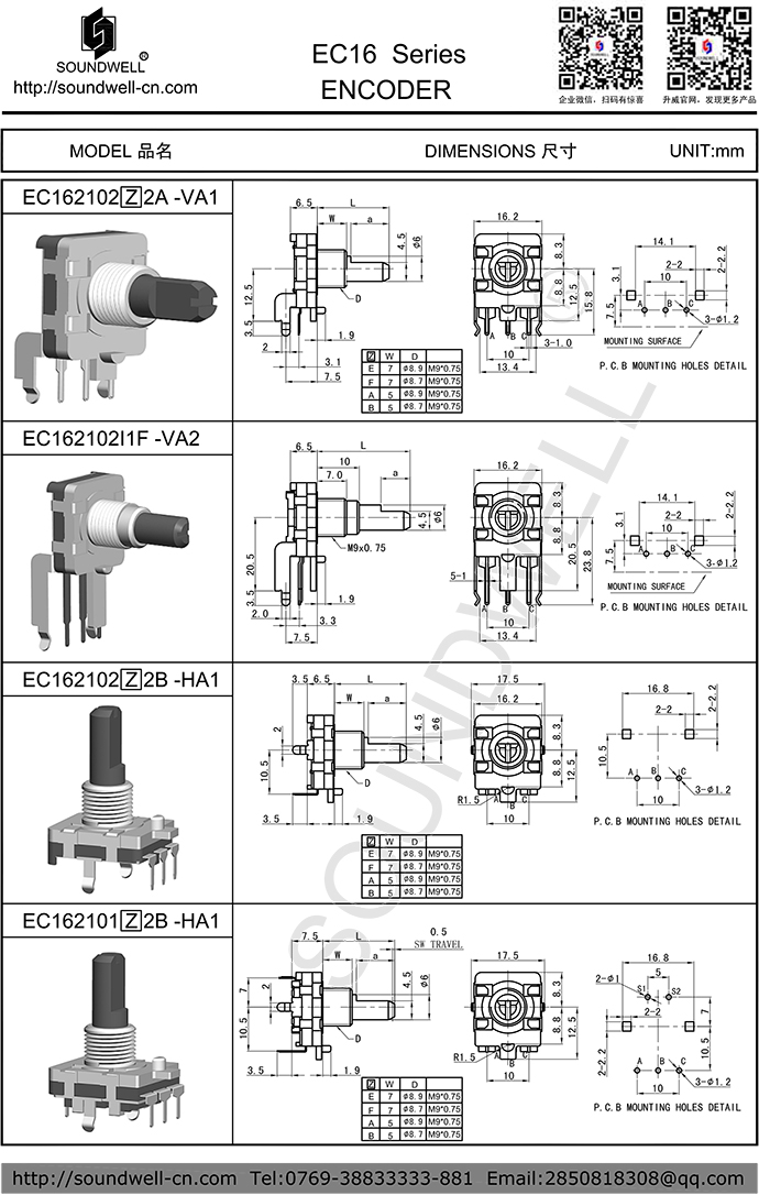 家用電器旋轉(zhuǎn)編碼器帶按壓開關 EC16編碼器規(guī)格書